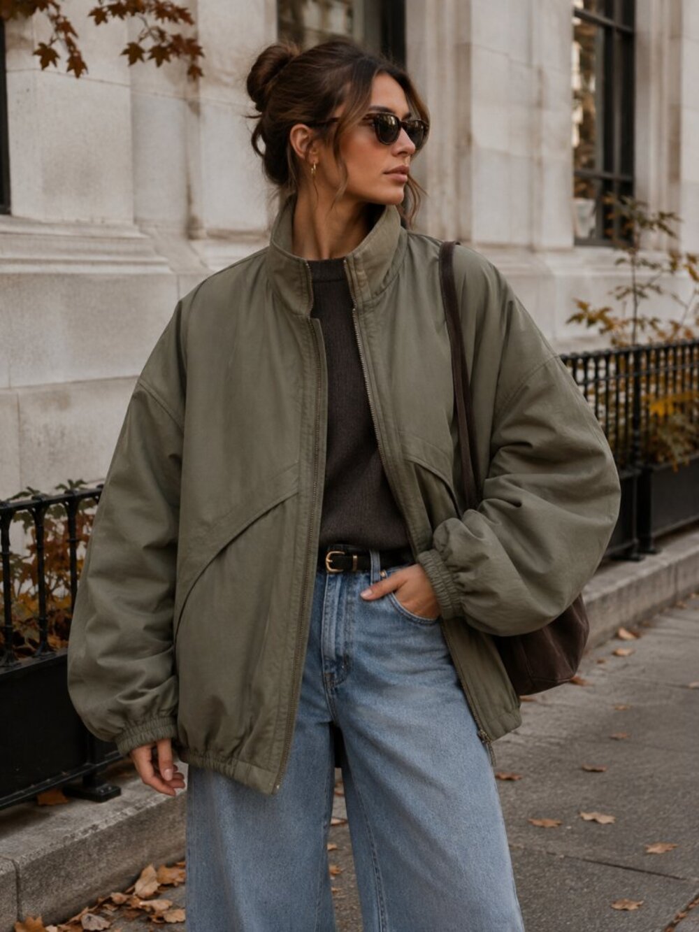 The Frankie Shop Olive Green Oversized Bomber Jacket XS/S